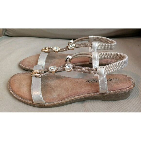 Sz 9 Patrizia Spring Step Soft Gold Charmer Sandals T-Strap Crystal Strap Jewels - Picture 5 of 9